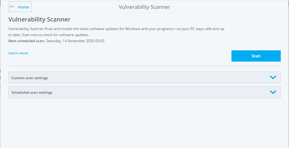 McAfee Antivirus Vulnerability Scanner interface